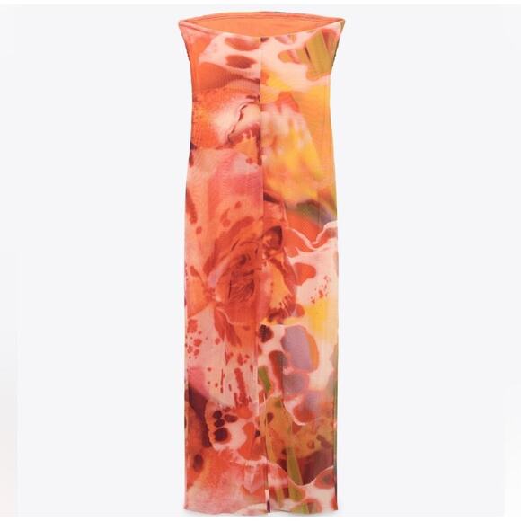 NWT Zara Strapless Printed Tulle Dress Size Medium - Picture 6 of 13